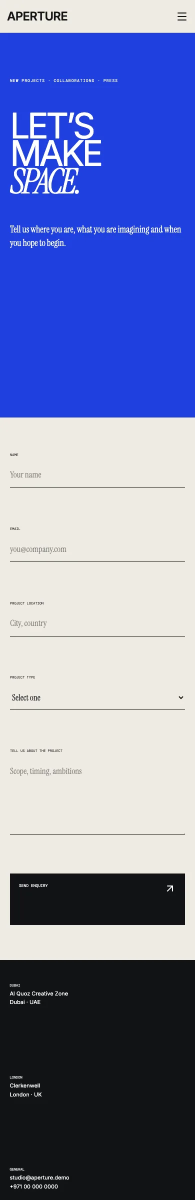 Aperture Office template, contact page, phone