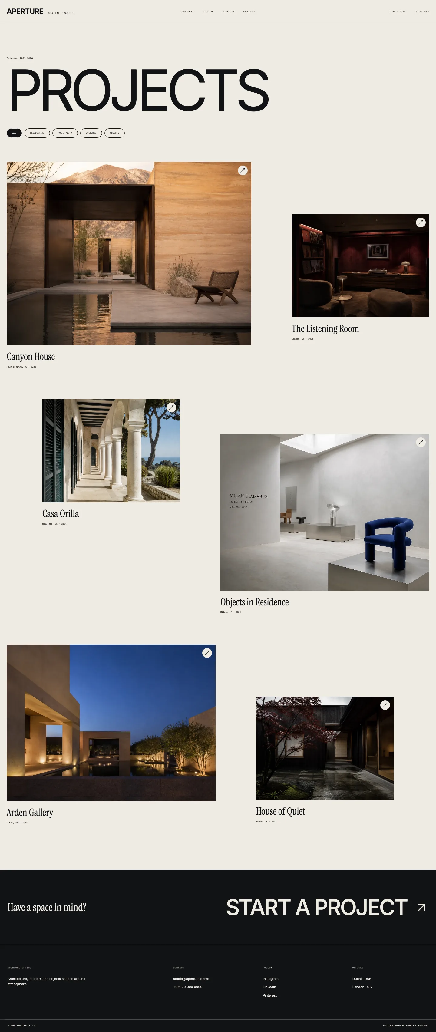 Aperture Office template, projects page, desktop