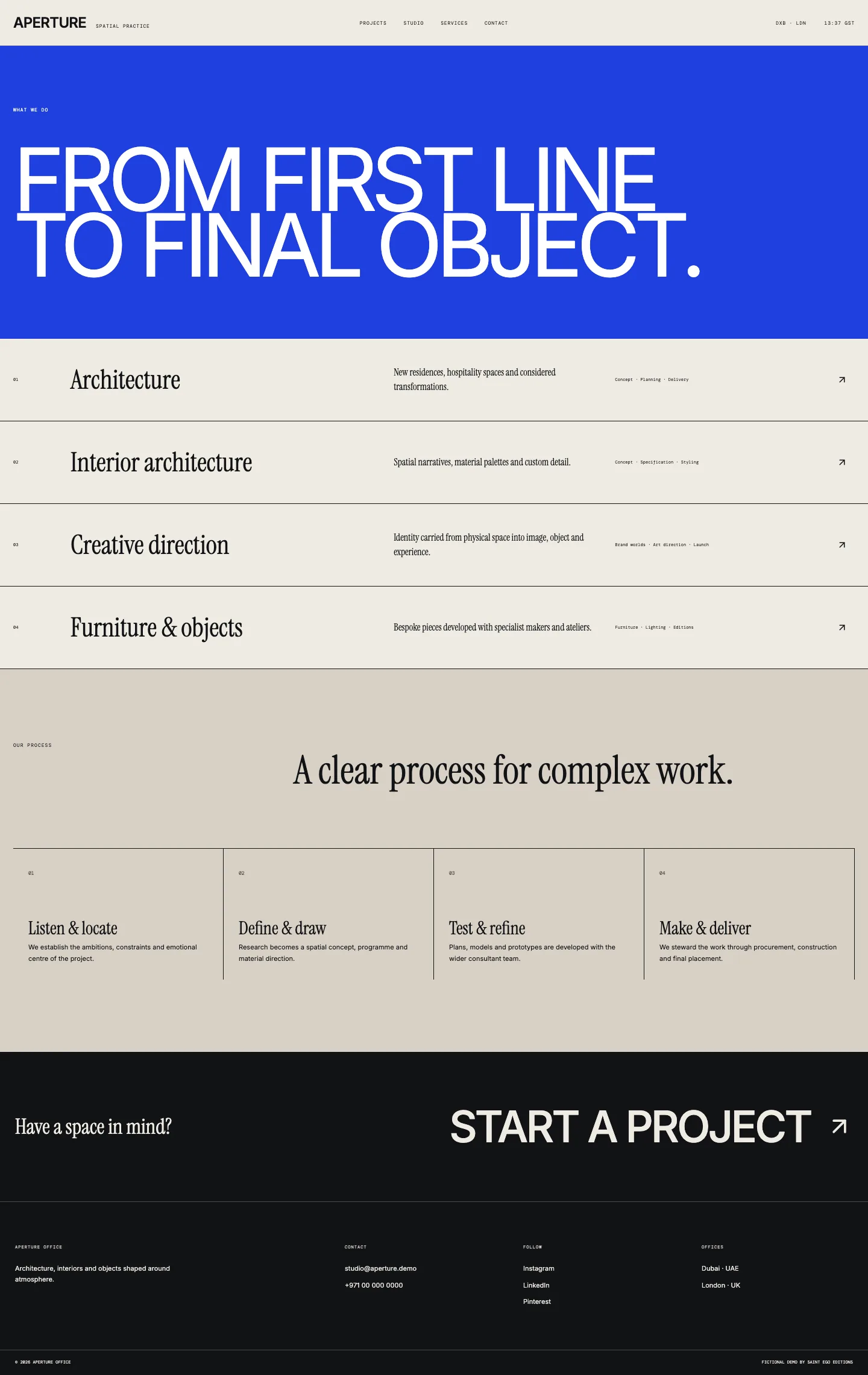 Aperture Office template, services page, desktop