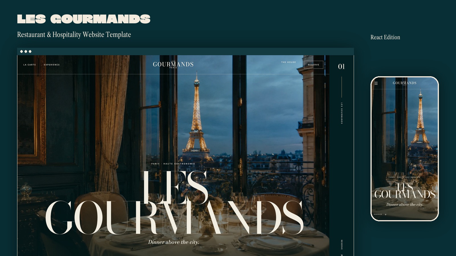 Les Gourmands, the restaurant and hospitality website template, desktop and phone