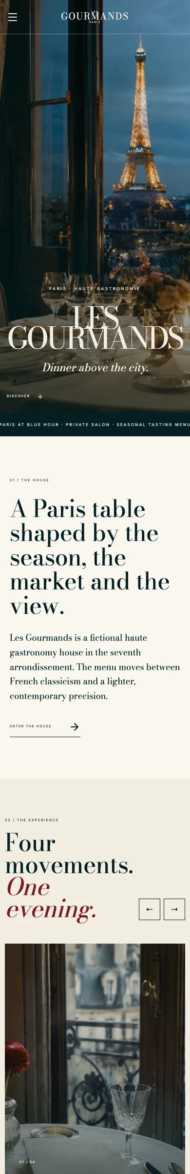 Les Gourmands template, home page, phone