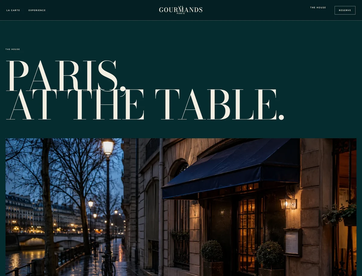 Les Gourmands template, the house page, desktop