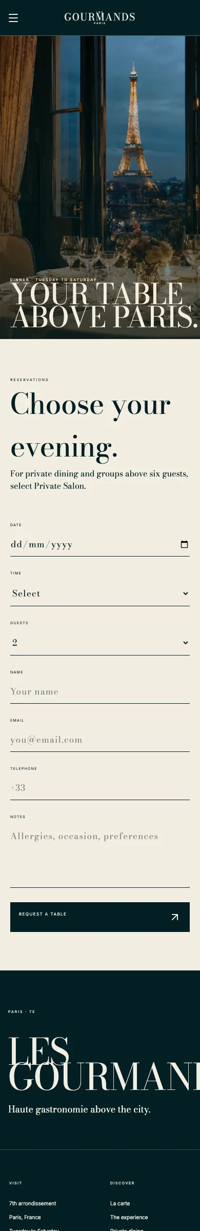 Les Gourmands template, reservations page, phone